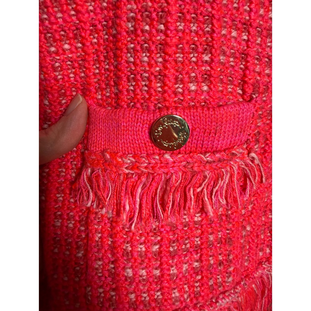 Lilly Pulitzer Simora Fringe Cardigan Spicy Coral Exotic Tweed S‎ Preppy Coastal - Picture 4 of 8